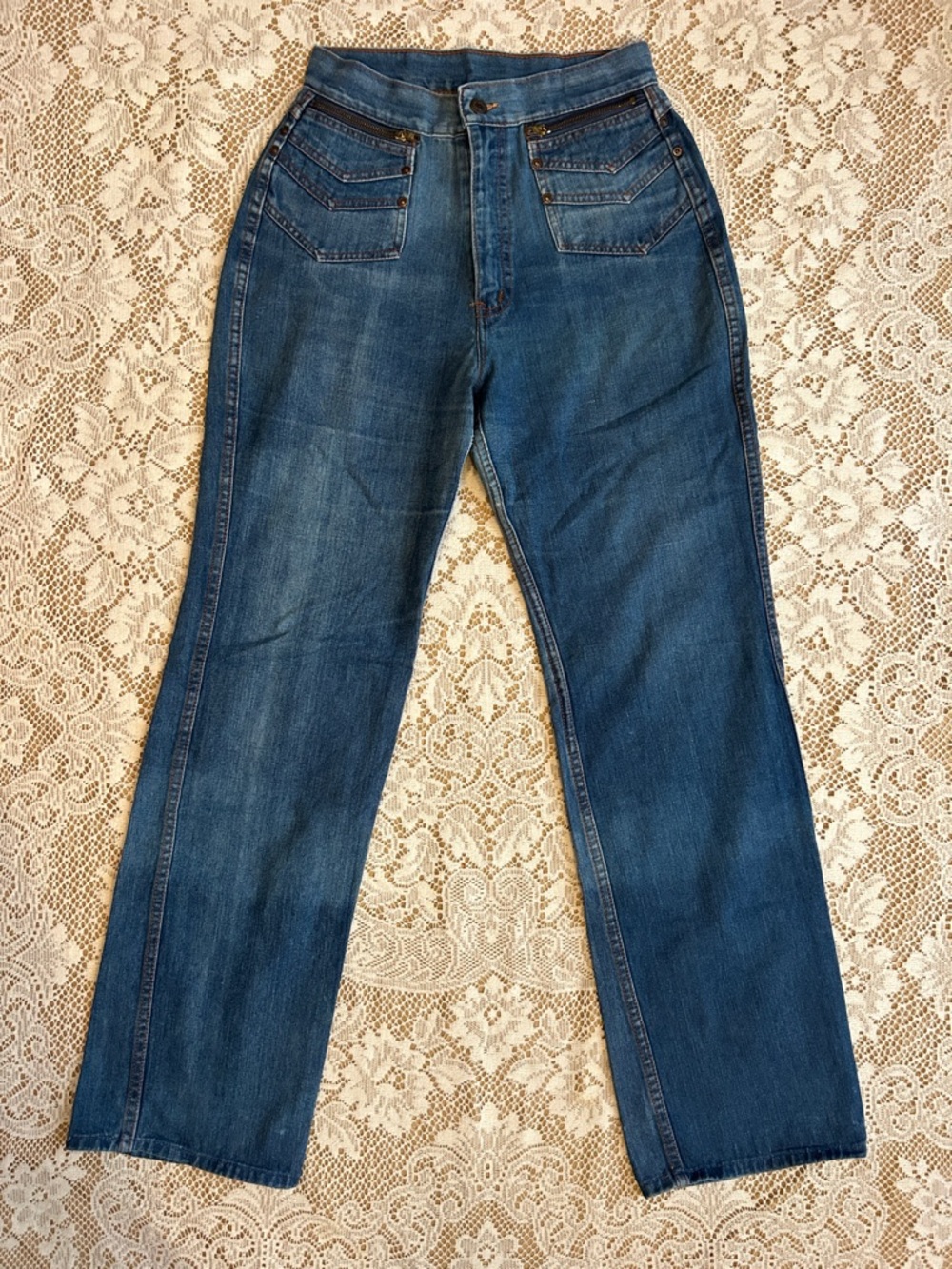 1970s/80s Jean Nicole Zipper Pocket Accent Jeans, Medium Wash, Size 28